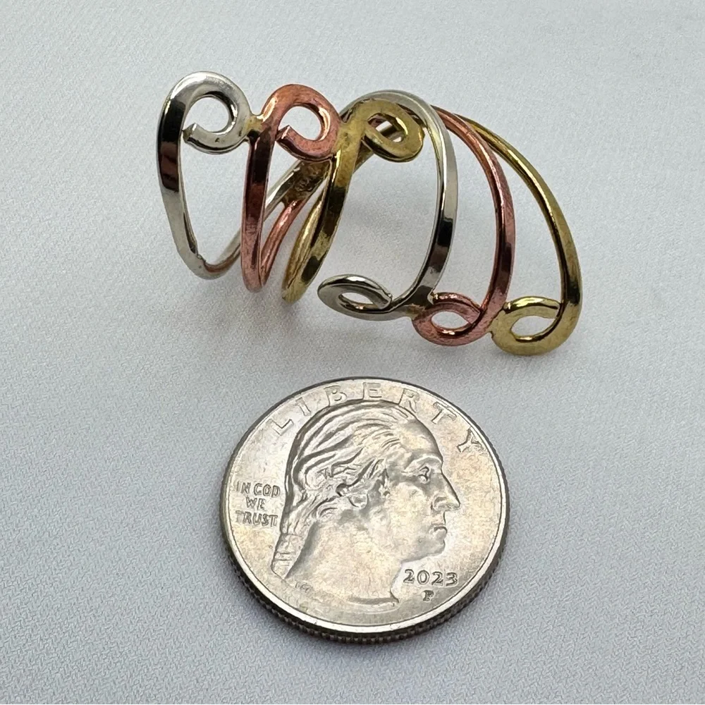 Vintage Mexico Tri Tone Silver Gold Rose Gold Overlay Swirl Statement Ring